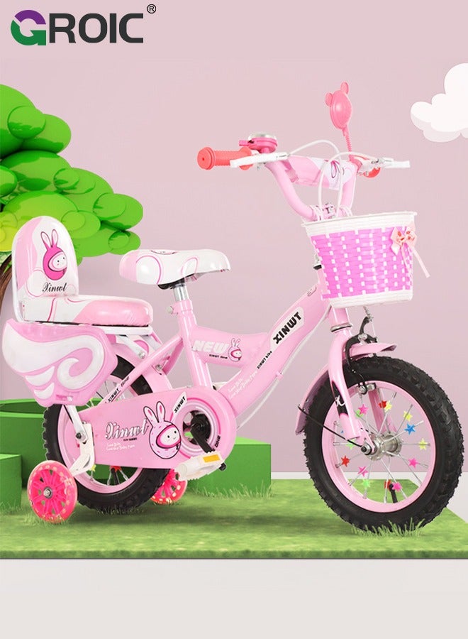 Girls Bike for Toddlers and Kids,12 Inch Kids Bike with Training Wheels & Basket,Girl Bicycle with Handbrake & Kickstand