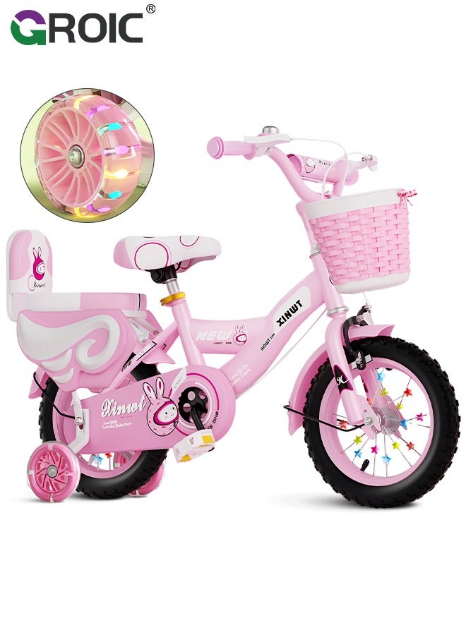 Girls Bike for Toddlers and Kids,12 Inch Kids Bike with Training Wheels & Basket,Girl Bicycle with Handbrake & Kickstand