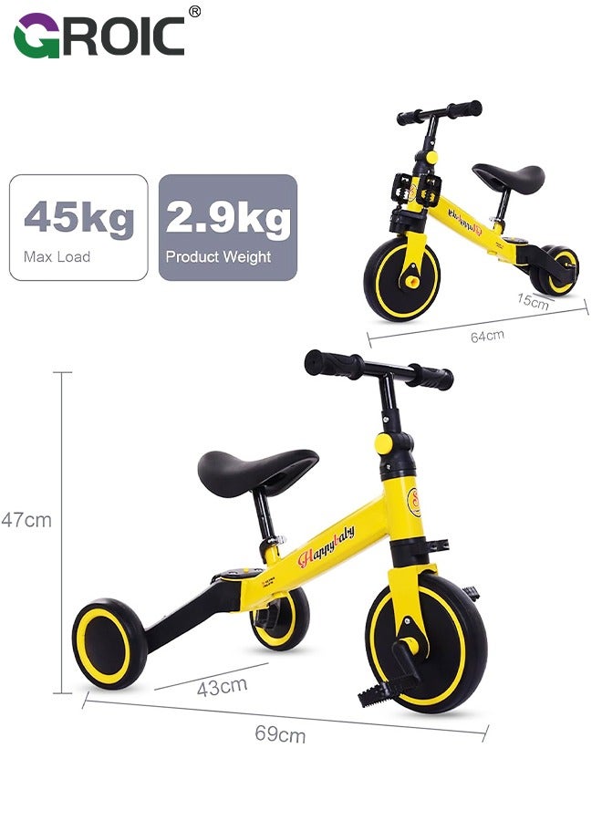 3 in 1 Toddler Bike for Kids, Toddler Tricycle Kids Trikes Tricycle, Balance Training, Removable Pedals,Children's Balance Bike Tricycle