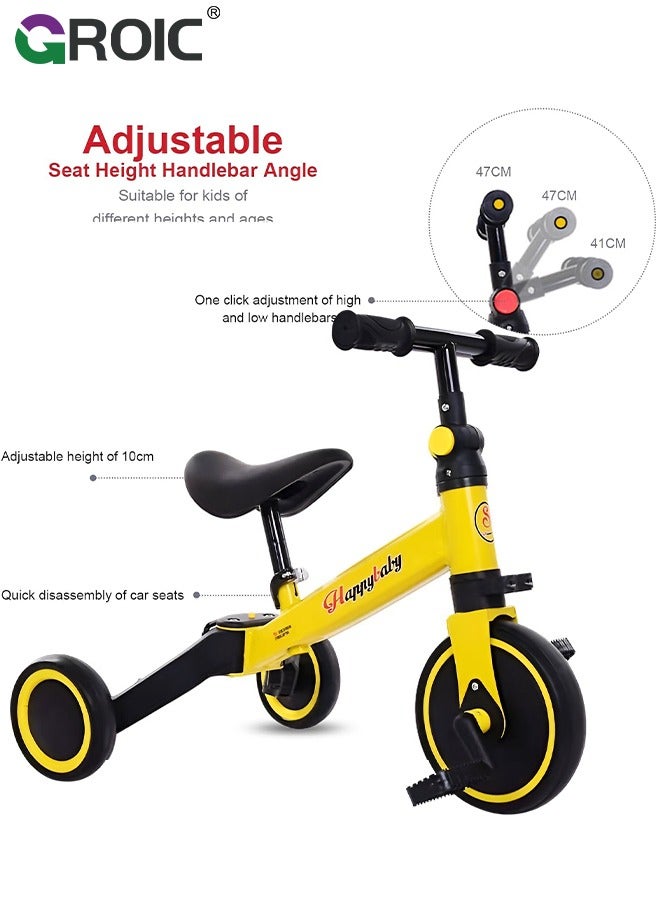 3 in 1 Toddler Bike for Kids, Toddler Tricycle Kids Trikes Tricycle, Balance Training, Removable Pedals,Children's Balance Bike Tricycle