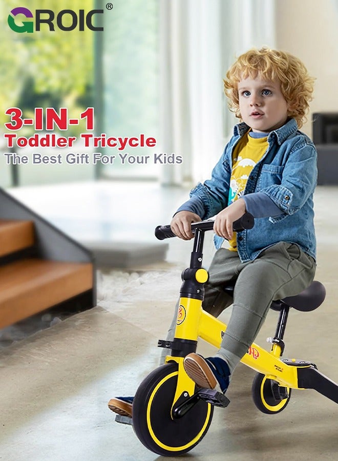 3 in 1 Toddler Bike for Kids, Toddler Tricycle Kids Trikes Tricycle, Balance Training, Removable Pedals,Children's Balance Bike Tricycle