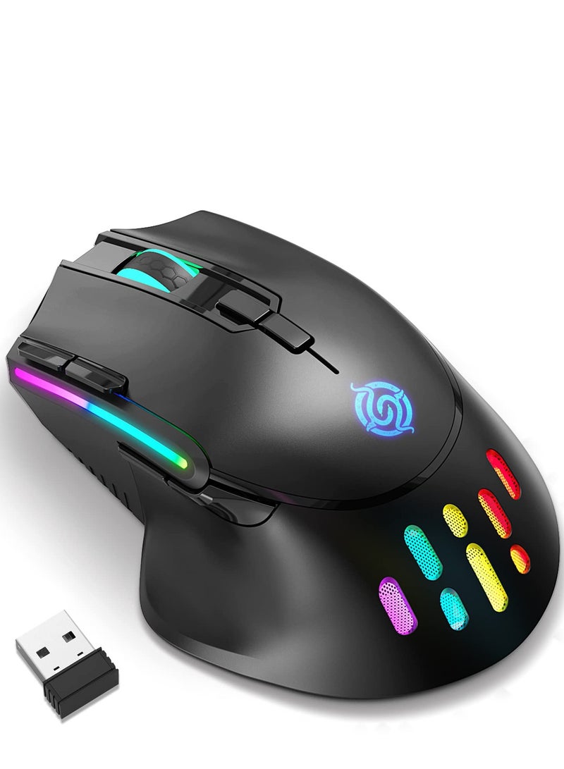 Wireless Gaming Mouse, Wired and Wireless Dual Modes Rechargeable RGB Gaming Mouse with 7 Buttons, Ergonomic and 3 Adjustable DPI Levels up to 3200 DPI for PC Laptop Gamer (Black)
