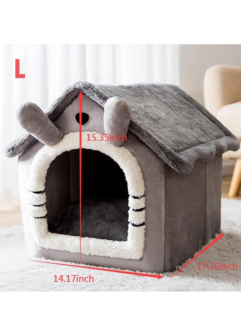 Fluffy Cat House Dog Bed, Cat Cave Nest Soft Warm Puppy Tent with Removable Washable Cushion Cute Pet House for Cat and Dog (L)