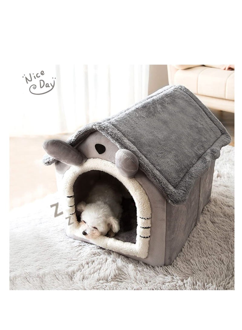 Fluffy Cat House Dog Bed, Cat Cave Nest Soft Warm Puppy Tent with Removable Washable Cushion Cute Pet House for Cat and Dog (L)