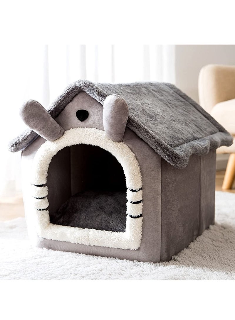 Fluffy Cat House Dog Bed, Cat Cave Nest Soft Warm Puppy Tent with Removable Washable Cushion Cute Pet House for Cat and Dog (L)