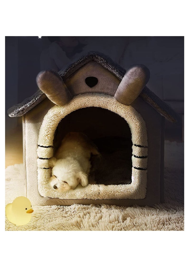 Fluffy Cat House Dog Bed, Cat Cave Nest Soft Warm Puppy Tent with Removable Washable Cushion Cute Pet House for Cat and Dog (L)