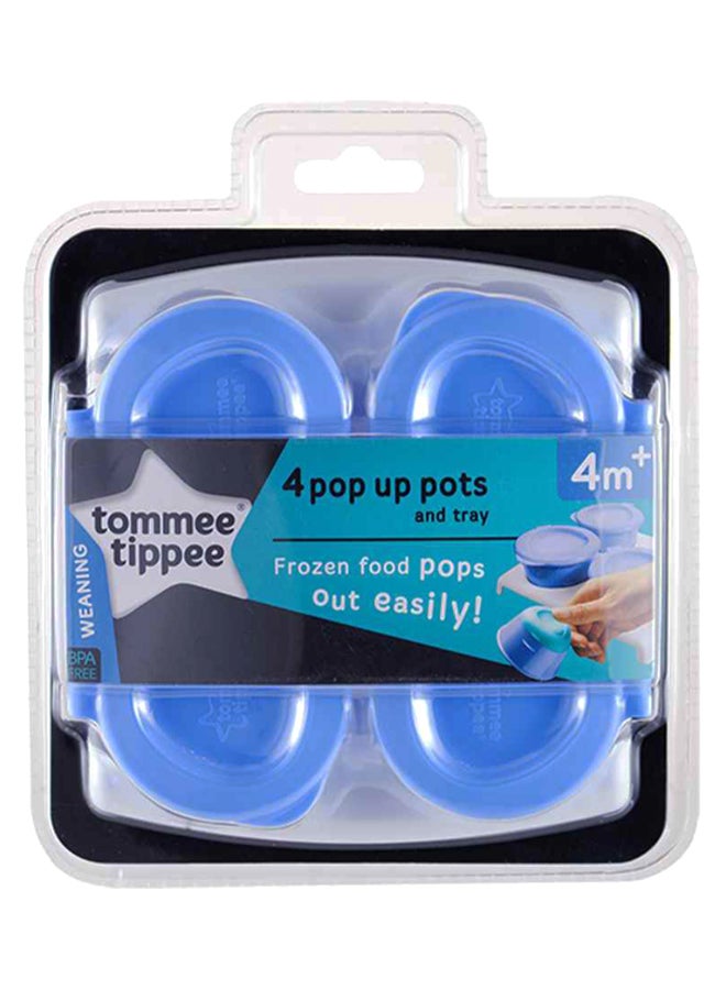 Pop Up Freezer Pot With Tray, Pack Of 4 - Blue/White