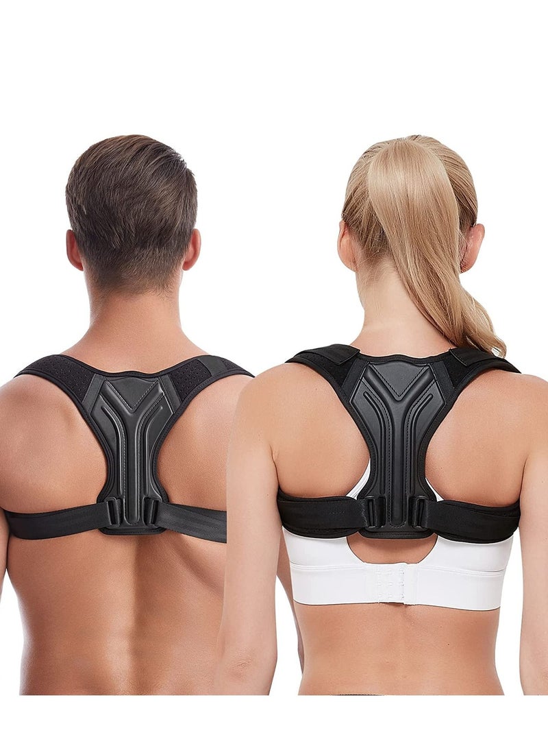 Back Correction Strap, Adjustable Posture Corrector Spine Straightener for Relief of Neck Shoulder Pain Develop Good Seated Standing for Men Women Elderly Teens (1PCS Black, M)