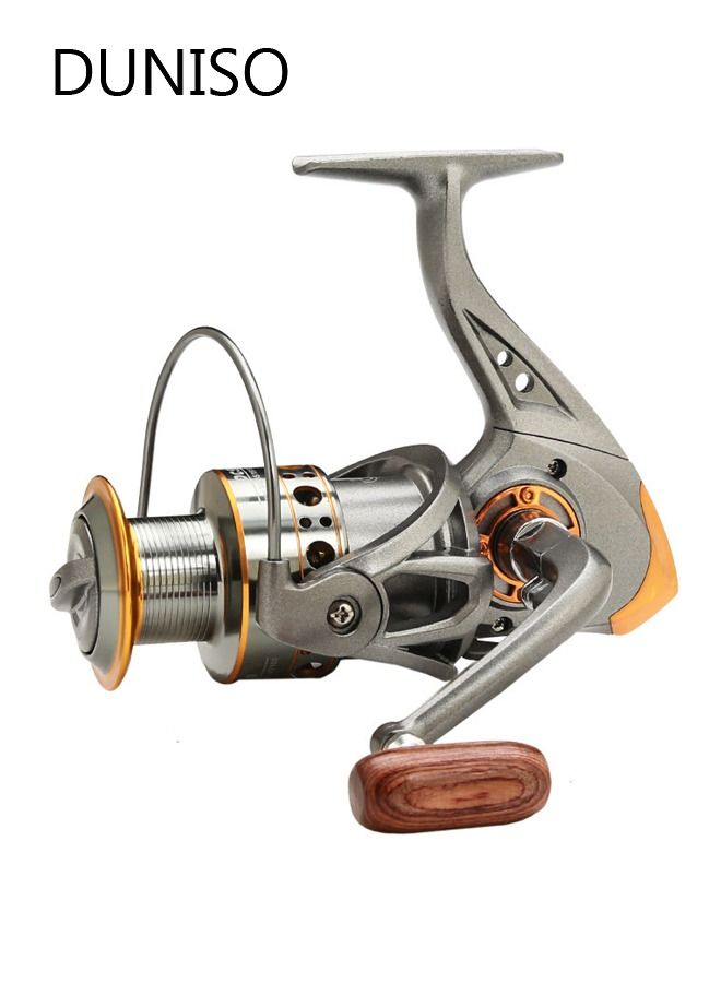 Spinning Fishing Reel Wheel 5.2:1 Gear RatioFull Metal Wear Resistant with Wooden Handle Anti-Slip Wheel Grip for Seawater Freshwater-5000