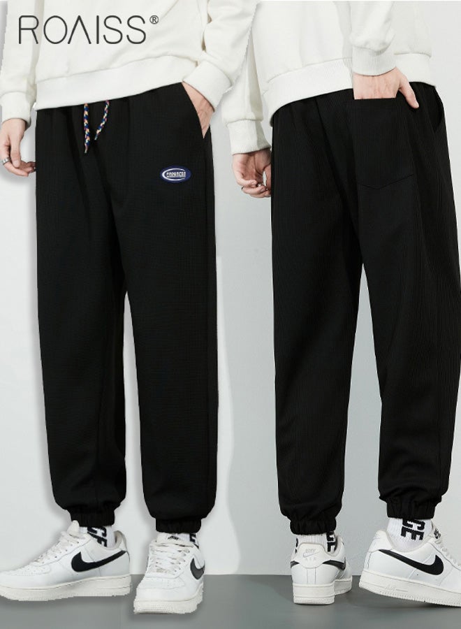 Straight Pants Mens Casual Sweatpants Elastic Waist Sports Pants Waffle Jogging Pants Men Sportswear Joggers Pants Streetwear