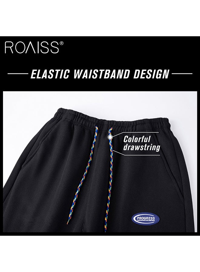 Straight Pants Mens Casual Sweatpants Elastic Waist Sports Pants Waffle Jogging Pants Men Sportswear Joggers Pants Streetwear