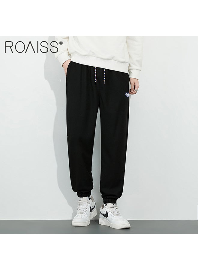 Straight Pants Mens Casual Sweatpants Elastic Waist Sports Pants Waffle Jogging Pants Men Sportswear Joggers Pants Streetwear