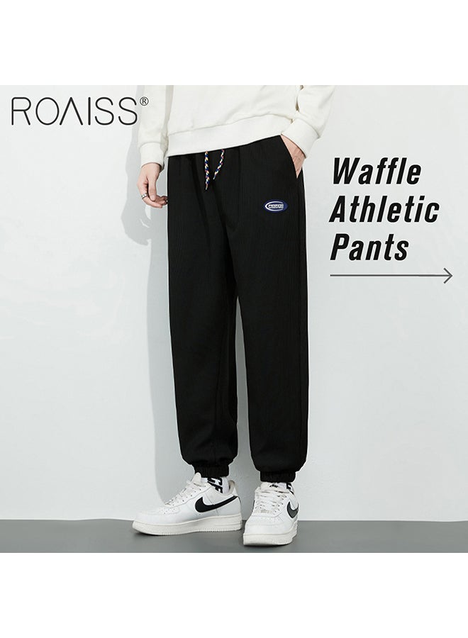 Straight Pants Mens Casual Sweatpants Elastic Waist Sports Pants Waffle Jogging Pants Men Sportswear Joggers Pants Streetwear