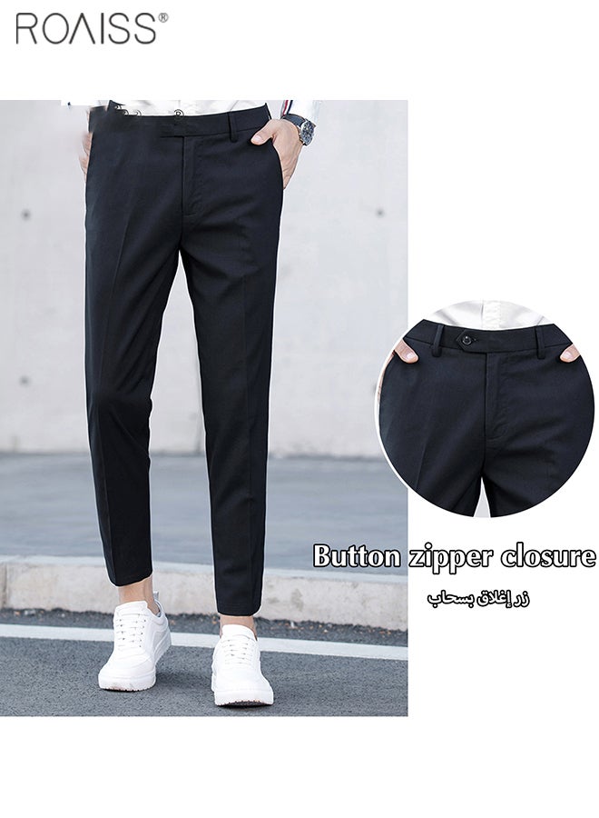 Men's Fashion Business Slim-Fit Pants Summer Slim And Versatile Cropped Pants Solid Color Micro Elastic Pencil Pants