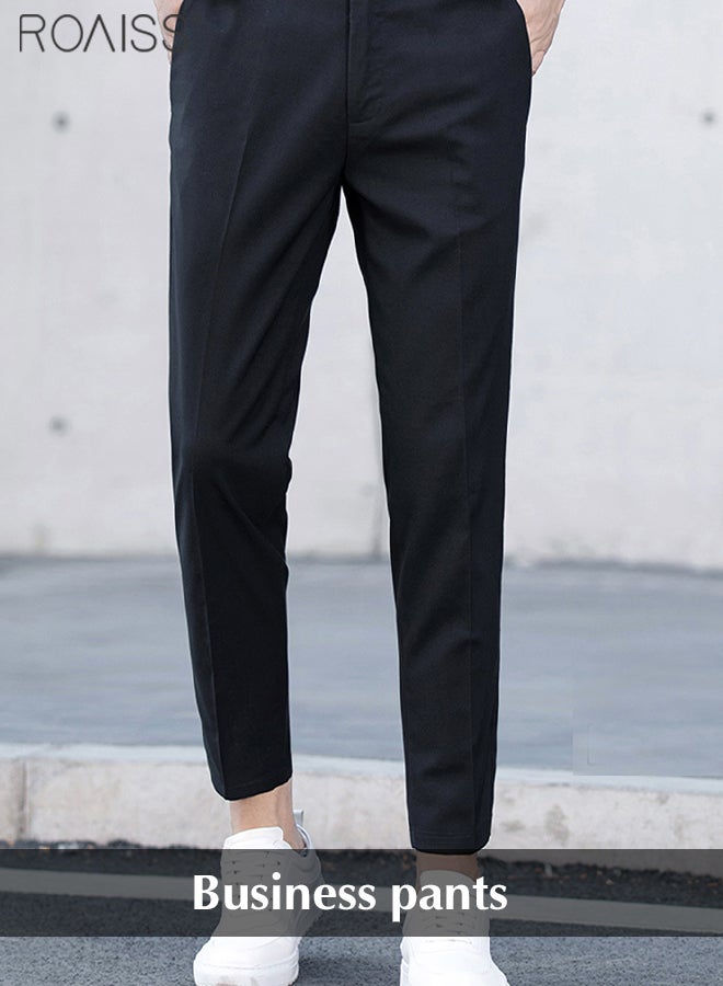 Men's Fashion Business Slim-Fit Pants Summer Slim And Versatile Cropped Pants Solid Color Micro Elastic Pencil Pants