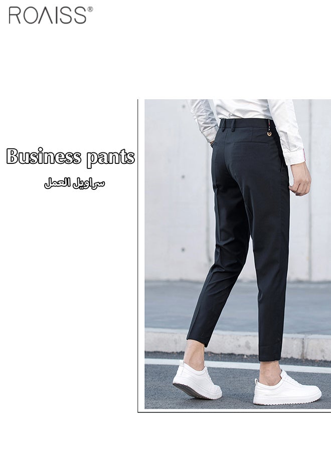 Men's Fashion Business Slim-Fit Pants Summer Slim And Versatile Cropped Pants Solid Color Micro Elastic Pencil Pants