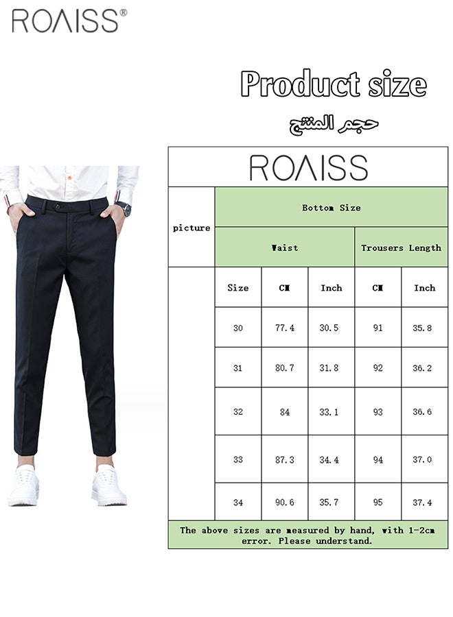 Men's Fashion Business Slim-Fit Pants Summer Slim And Versatile Cropped Pants Solid Color Micro Elastic Pencil Pants