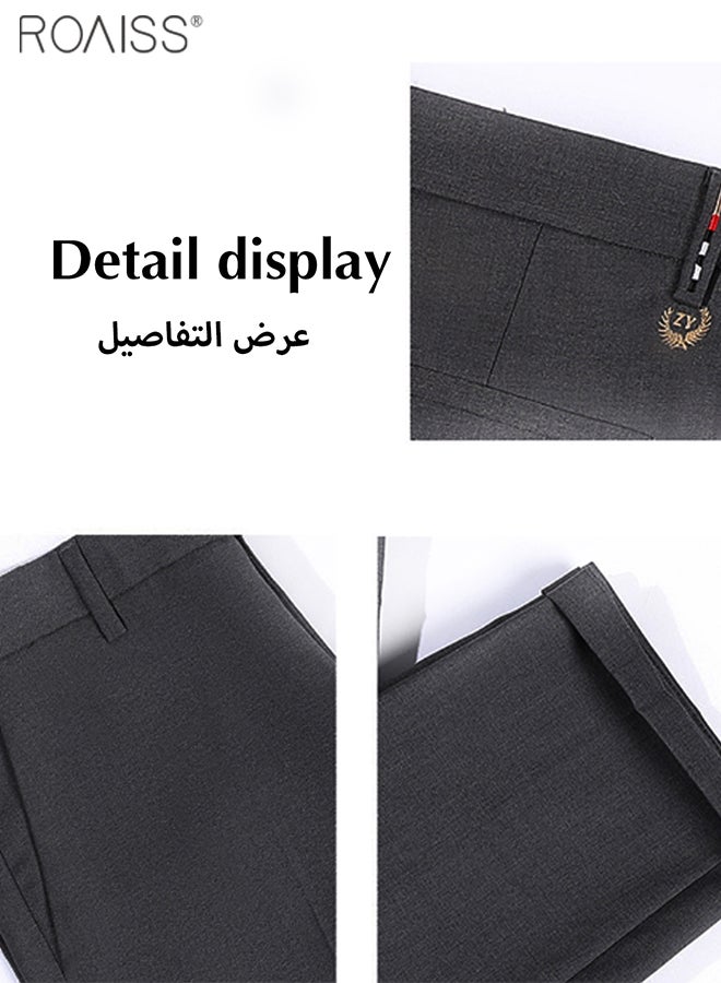 Men's Fashion Business Slim-Fit Pants Summer Slim And Versatile Cropped Pants Solid Color Micro Elastic Pencil Pants