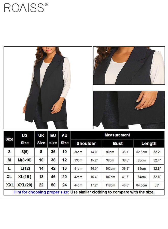 Women'S Fashion Casual Blazer Vest Classic Lapel Sleeveless Jacket Practical Pockets On Both Sides