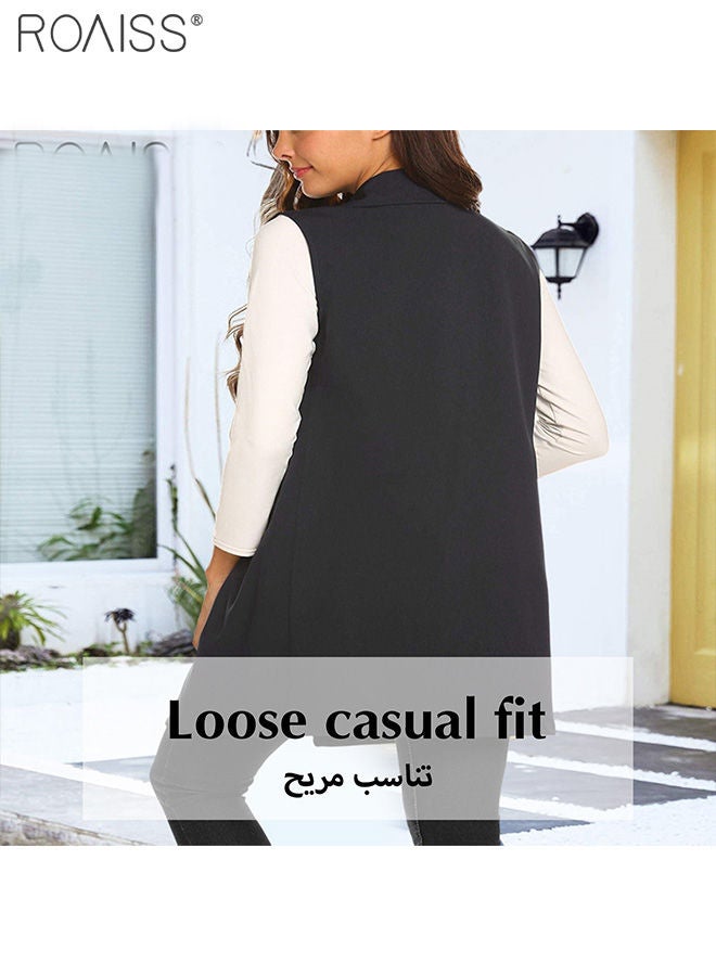 Women'S Fashion Casual Blazer Vest Classic Lapel Sleeveless Jacket Practical Pockets On Both Sides