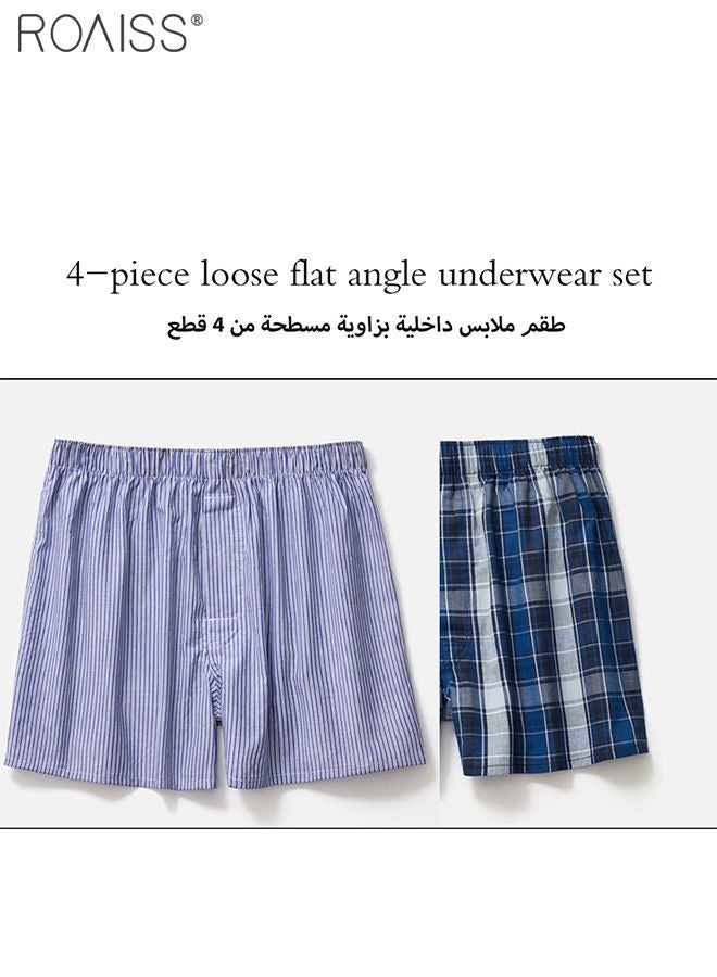 4-Piece Men'S Loose Underwear Pure Cotton Plaid Home Shorts Unconstrained And Comfortable Underwear