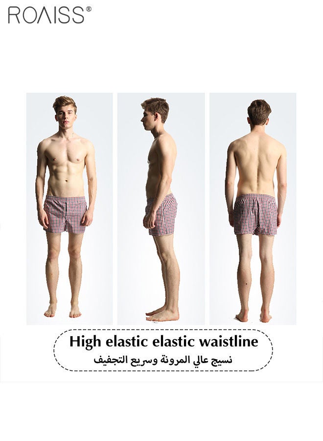 4-Piece Men'S Loose Underwear Pure Cotton Plaid Home Shorts Unconstrained And Comfortable Underwear
