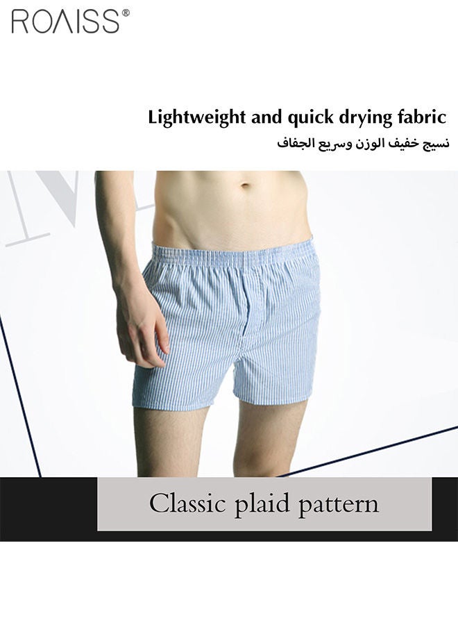 4-Piece Men'S Loose Underwear Pure Cotton Plaid Home Shorts Unconstrained And Comfortable Underwear