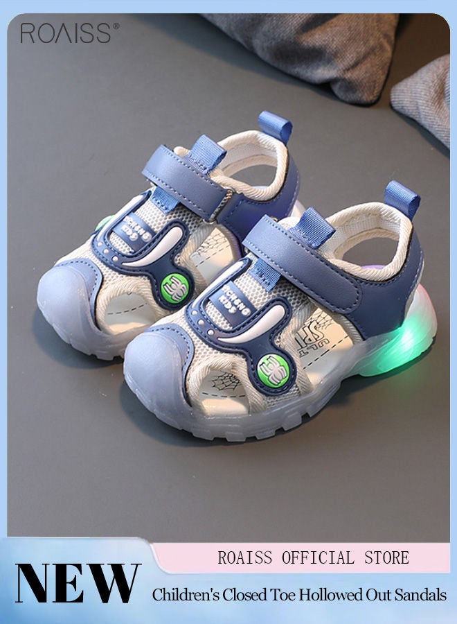 Children's Closed-Toe Sandals Soft Soles With Lights for Toddlers to Learn Walking Shoes Kick-Proof Beach Sandals