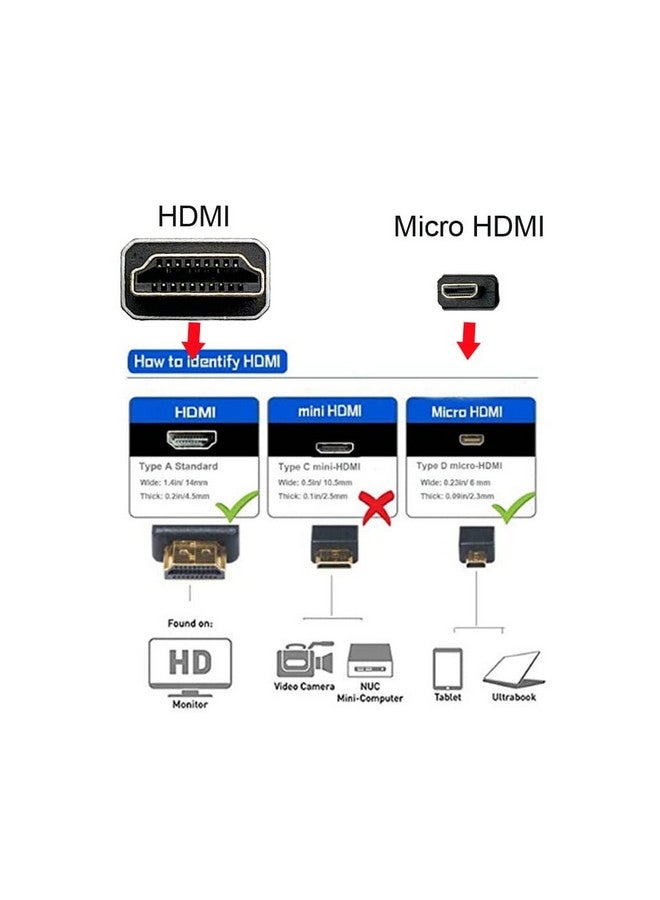 4K Angled Micro Hdmi To Hdmi Adapter Cable 2Pack Nylon Braided 90°Degree Micro Hdmi Male To Hdmi Female Cable (Type D To Type A) 4K@60Hz Hdr 3D 18Gbps (Down Angled)