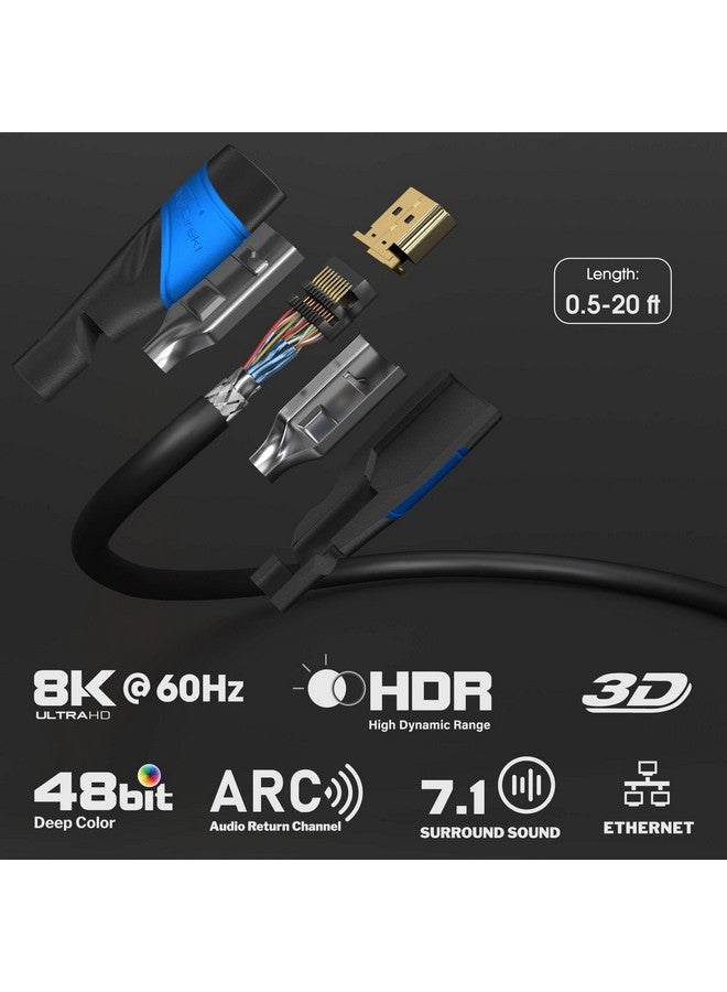 Hdmi Cable 8K 4K 1Ft With A.I.S Shielding Designed In Germany (Supports All Hdmi Devices Like Ps5 Xbox Switch 8K@60Hz 4K@120Hz High Speed Hdmi Cord With Ethernet Black) By Cabledirect