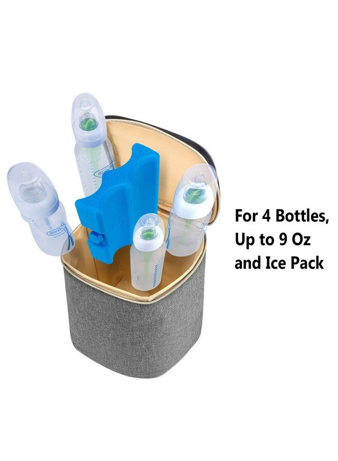 Breastmilk Cooler Bag With Ice Pack Baby Bottles Bag For Up To 4 Large 9 Ounce Bottles And Ice Pack Perfect For Working Mom Mother Gray