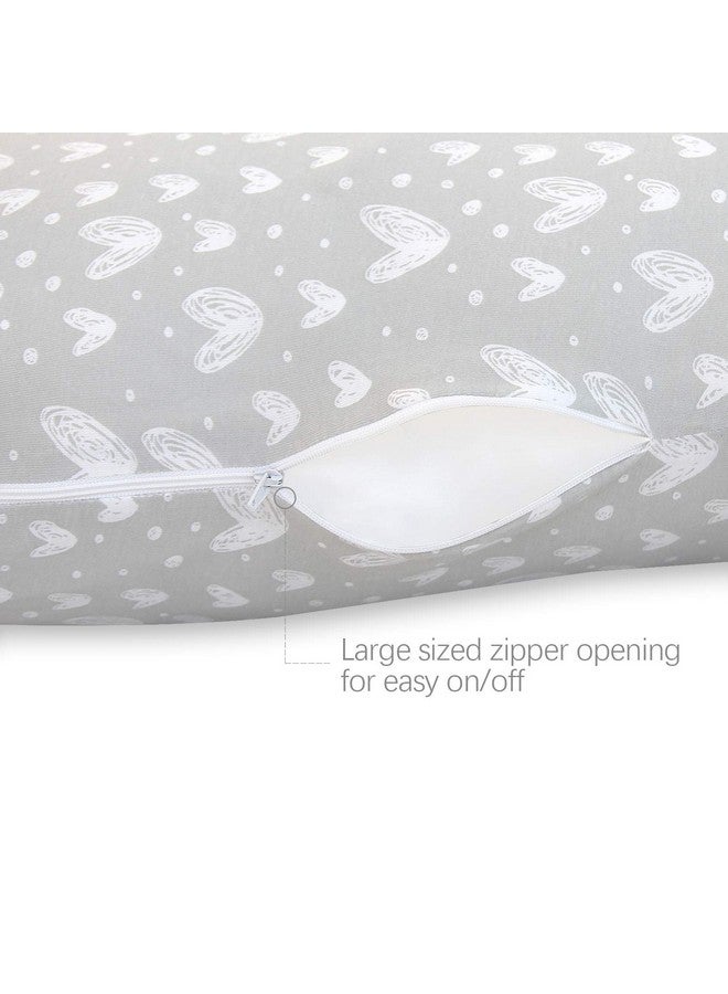 Pregnancy Full Body Pillow Cover Ushaped (Cover Only) Super Soft Pillowcase Replacement Cover For Maternity Pillow Universal Fit Grey Hearts Print