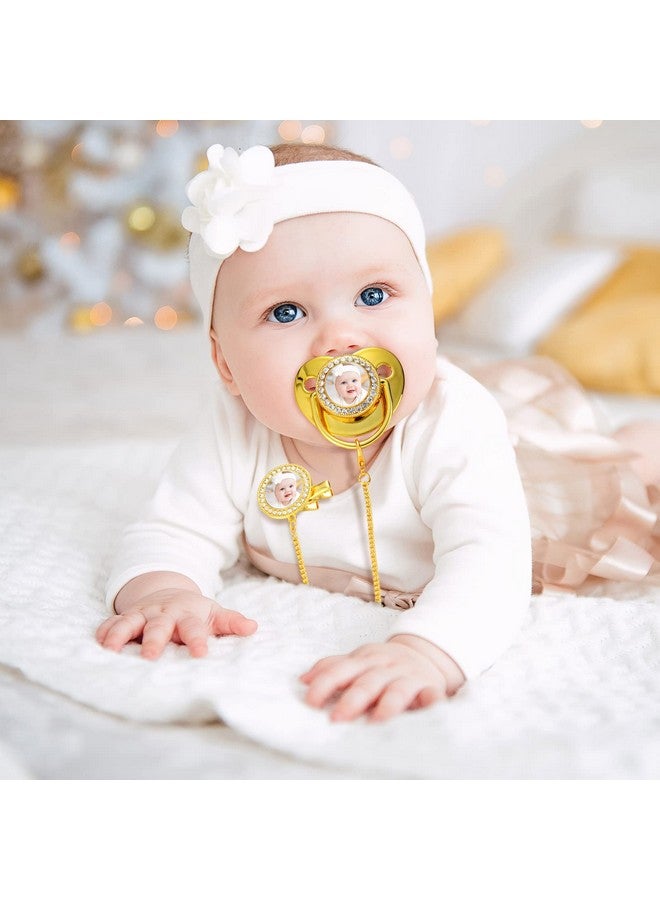 Bling Pacifier And Pacifier Clip Set 3 Pieces Sublimation Name Custom Pacifier Glitter Personalized Pacifier Artificial Crystal Bling Pacifier For Girl Gold Pacifier For Baby With Blanks Sets For Boys