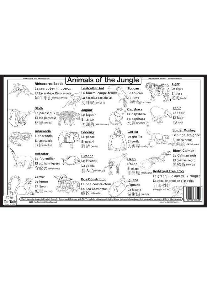 Educational Kids Placemats Animals Nature Of 4 Table Mats: Ocean Jungle Savanna Mountain Animals Reversible Activities Waterproof Washable Wipeable Durable Doublesided