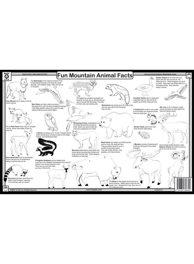 Educational Kids Placemats Animals Nature Of 4 Table Mats: Ocean Jungle Savanna Mountain Animals Reversible Activities Waterproof Washable Wipeable Durable Doublesided