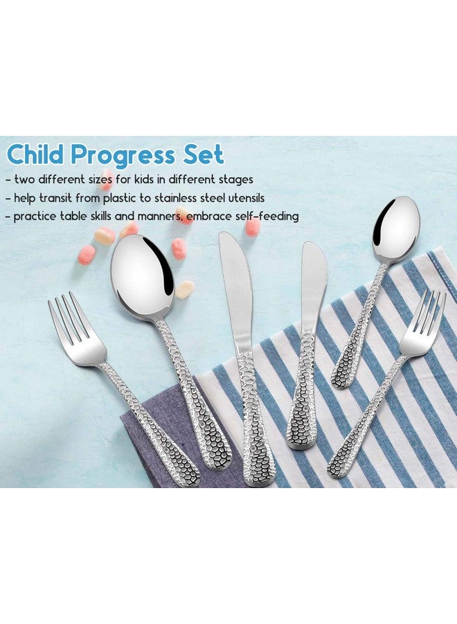 12 Piece Kids Utensils Silverware Set Efar Stainless Steel Hammered Toddler Cutlery Child Flatware Progress Set Small Adult Diet Tableware Include Fork Spoon Knife Mirror Finished Dishwasher Safe