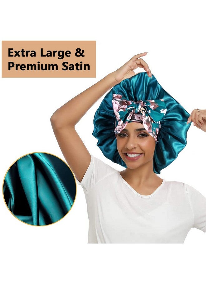 2Pcs Large Silky Bonnets With Tie Band Braid Bonnet Satin Bonnet For Sleeping Curly Hair F