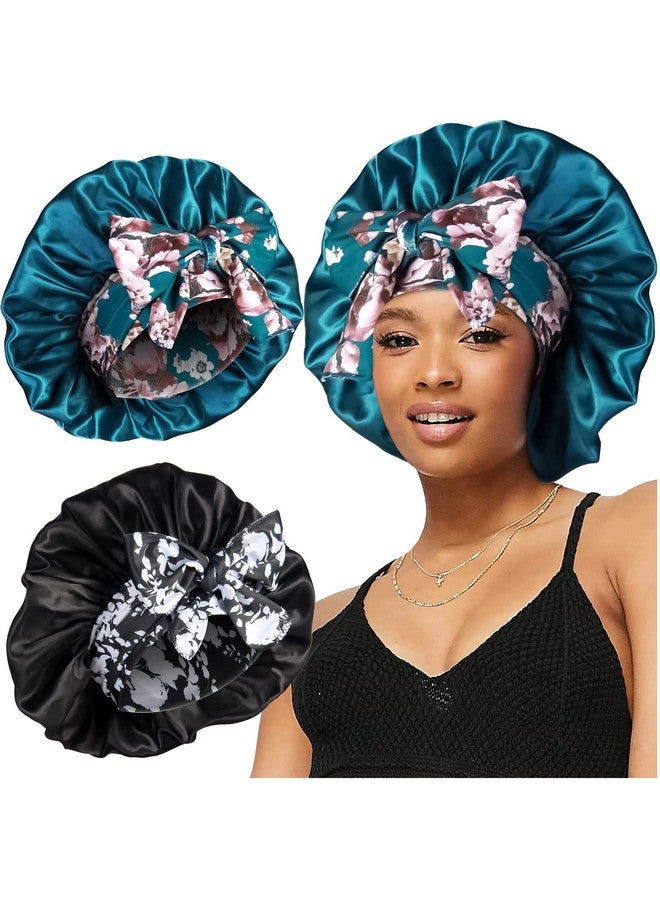 2Pcs Large Silky Bonnets With Tie Band Braid Bonnet Satin Bonnet For Sleeping Curly Hair F