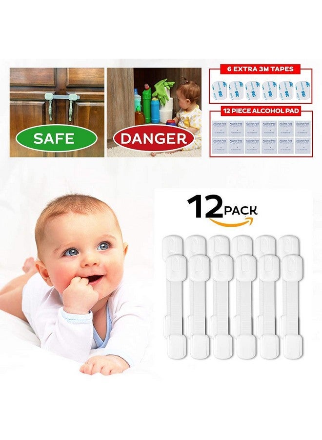 Safety Cabinet Proofing For Babies 3M Adhesive Baby Proofing Straps Refrigerator Lock Straps Child Proof Locks For Cabinet Toilet Seatcupboarddoor With Easy Installation (12 Pack)