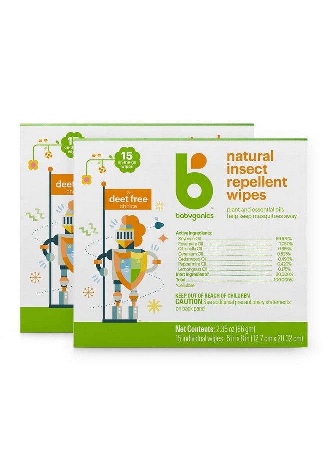 Deet Free Travel Size Insect Repellant Wipes ; Natural Plant Based 30 Wipes (2 Packs Of 15)