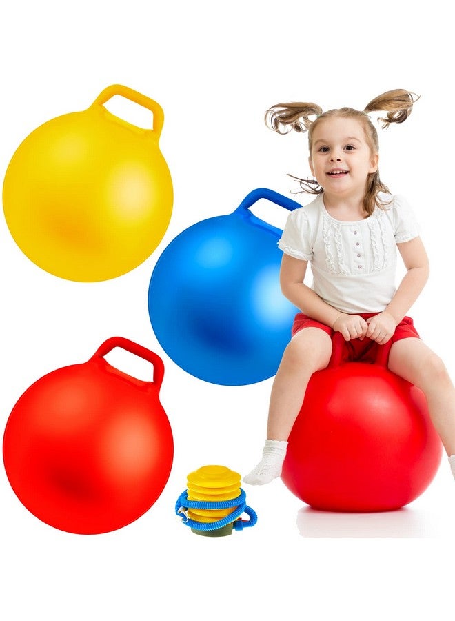 3 Pcs 18 Inch Hopper Ball Large Jumping Bouncy Balls With Handles Kids Round Jumping Ball With Air Pump Bouncing Balls Hopping Toys For 3 To 6 Years Children Boy Girl