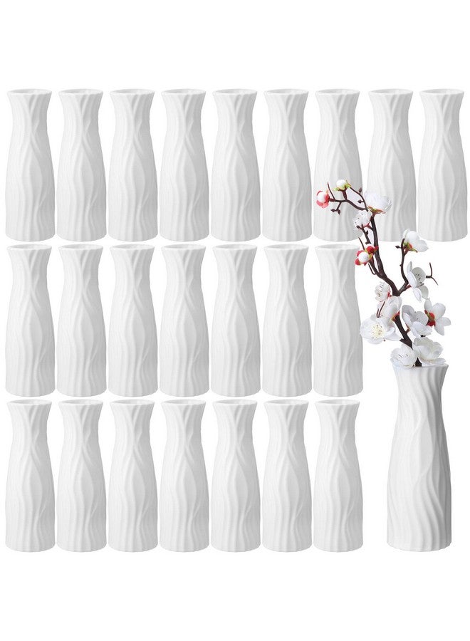 24 Pcs Composite Plastic Flower Vase Ceramic Look Decorative White Unbreakable Vases For Centerpieces Small Tall Living Room Table Home Decor (Classic Style)