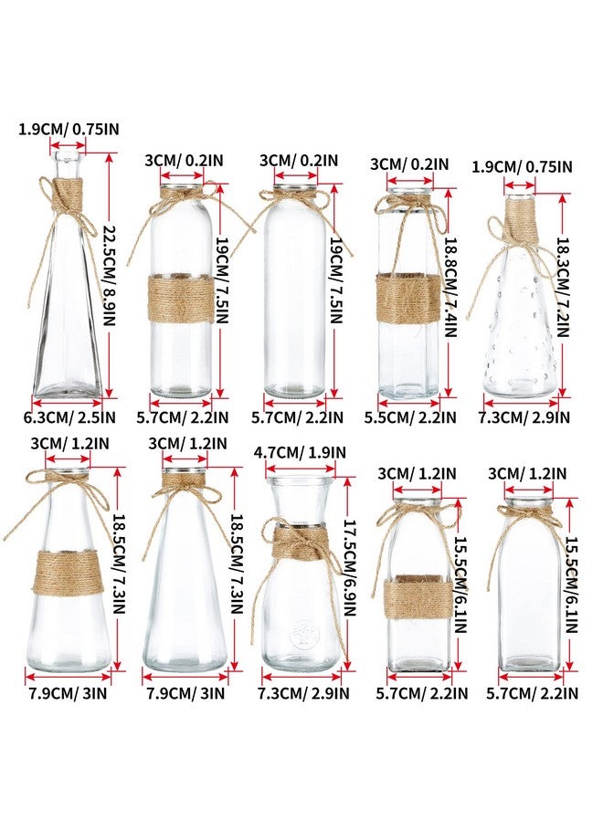 Glass Bud Vase Decorative Glass Bottle With Rope Net Different Shapes For Wedding Centerpiece Party Home Decor Set Of 10