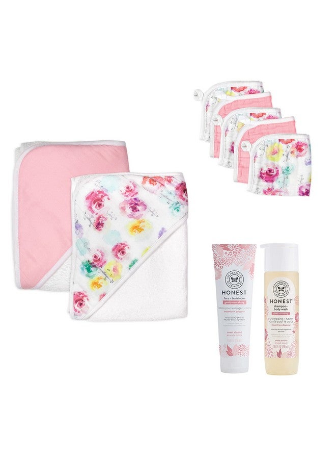 9Piece Bubbles And Cuddles Gift Set Bath And Lotion 100% Organic Cotton For Infant Baby Boys Girls Unisex Rose Blossom/Almond One Size