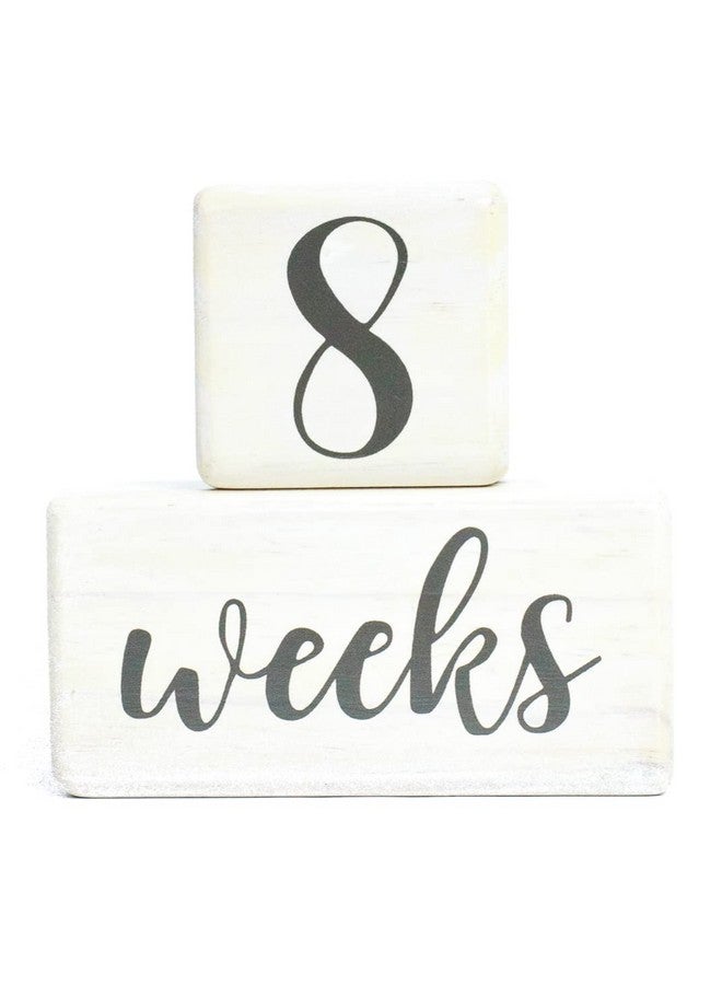 Premium Solid Wood Baby Milestone Age Blocks + Gift Box ; Soft White Stained Natural Pine ; Weeks Months Years Grade Newborn Photo Props ; Perfect Pregnancy Gift And Keepsake Month Photos