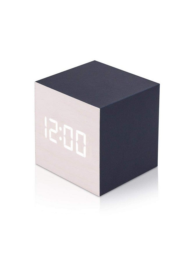 Wooden Alarm Clock Wood Led Square Cube Digital Thermometer Timer Calendar Brighter Ledblue