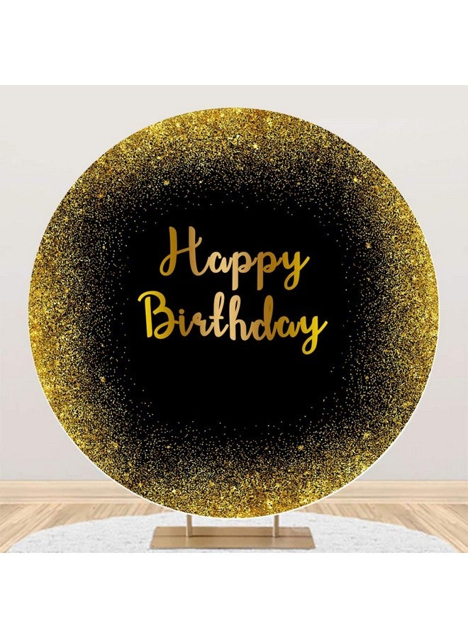 Luxurious Black Golden Birthday Round Backdrop Cover 7X7Ft Gold Glittering Arch Background Stand Cover For Photography Men Women Bday Party Banner Supplies Polyester Photo Booth Props