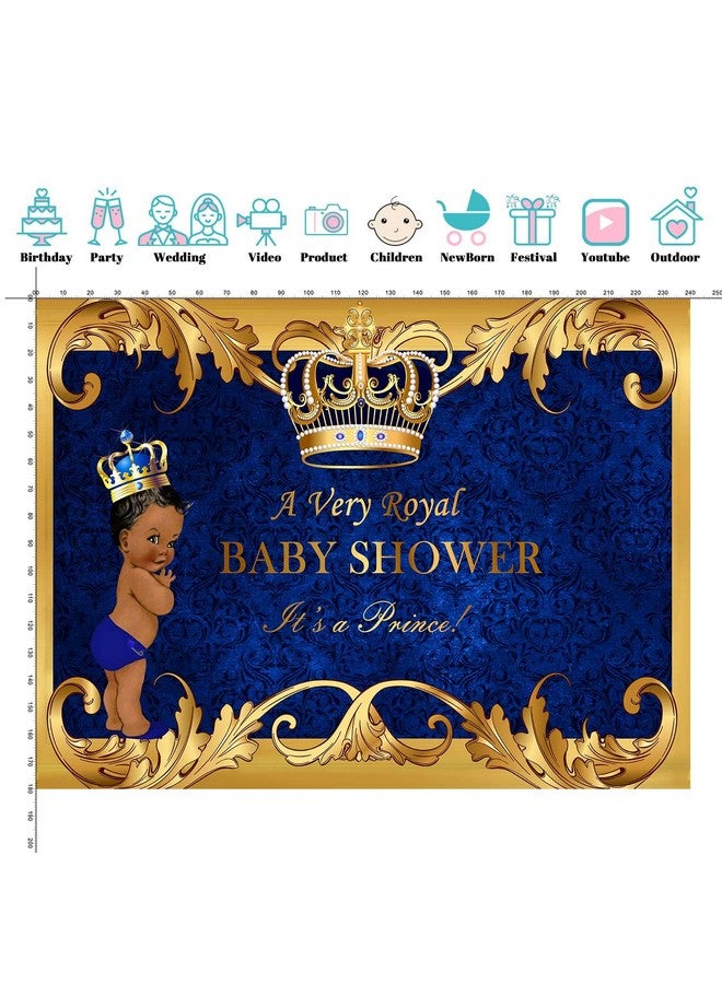 8X6Ft Little Prince Black Boy Baby Shower Backdrop Little Baby Shower Party Banner Decoration Backdrops Royal Blue Gold Crown Photography Background P9614D