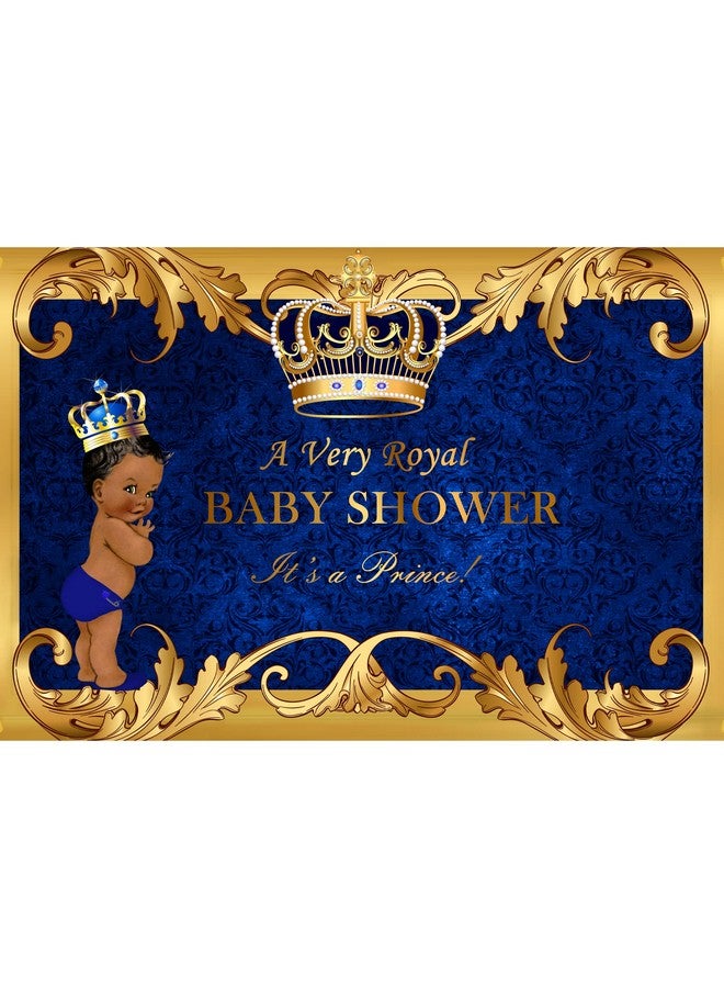 8X6Ft Little Prince Black Boy Baby Shower Backdrop Little Baby Shower Party Banner Decoration Backdrops Royal Blue Gold Crown Photography Background P9614D