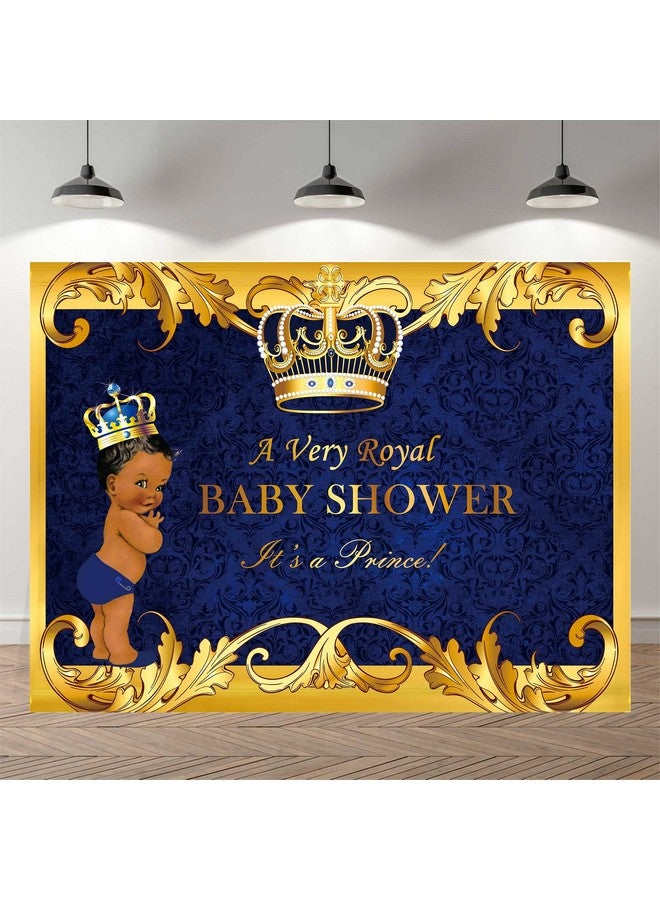 8X6Ft Little Prince Black Boy Baby Shower Backdrop Little Baby Shower Party Banner Decoration Backdrops Royal Blue Gold Crown Photography Background P9614D